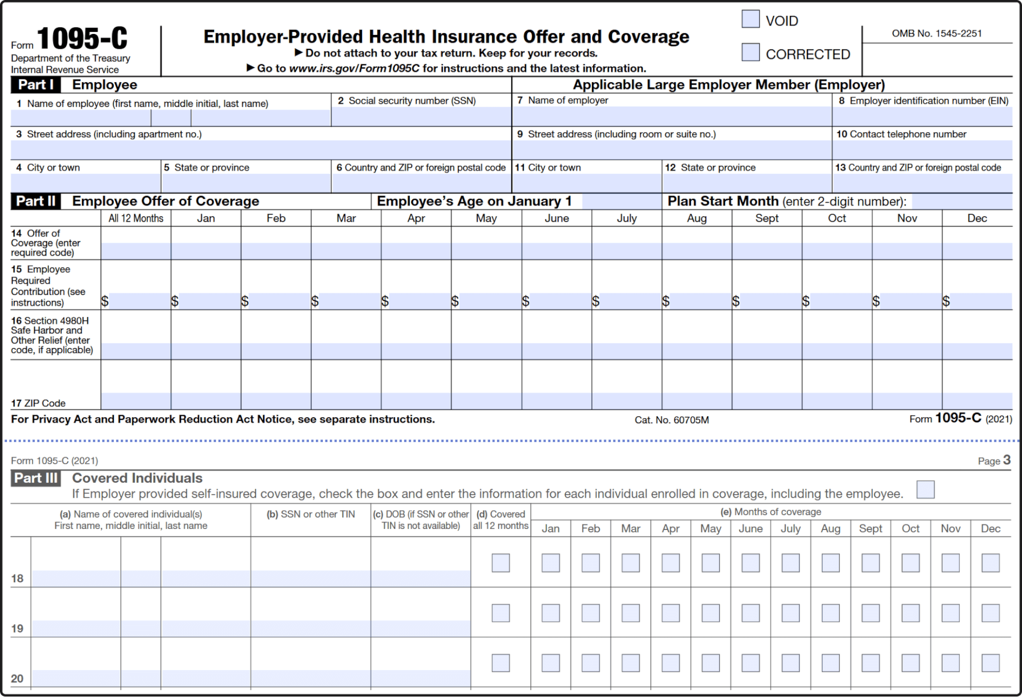 Non-year specific Form 1095-C, Employer-Provided Health Insurance Offer and Coverage