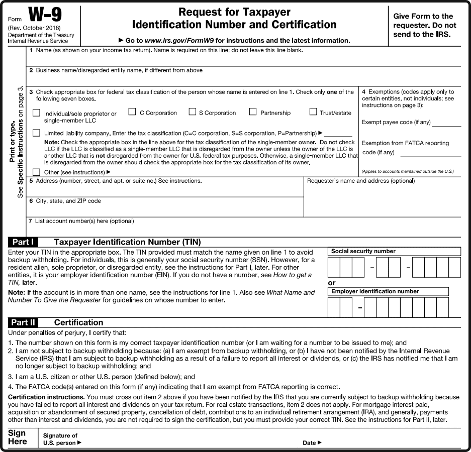IRS form W-9
