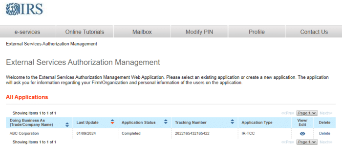 Screenshot of IR-TCC Application Interface for converting Legacy TCCs