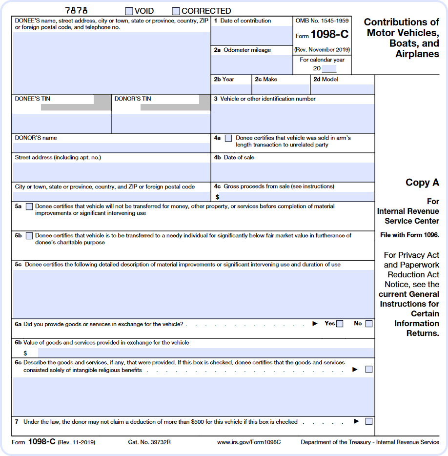Screenshot of IRS Form 1098-C