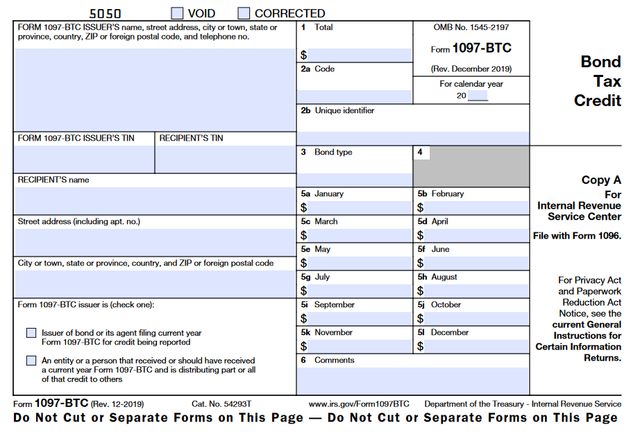 Screenshot of IRS Form 1097-BTC (Rev. December 2019)