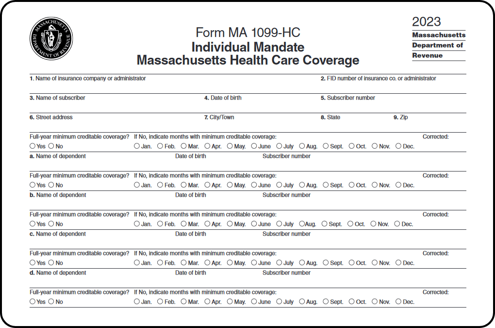 Screenshot of Massachusetts Form MA 1099-HC