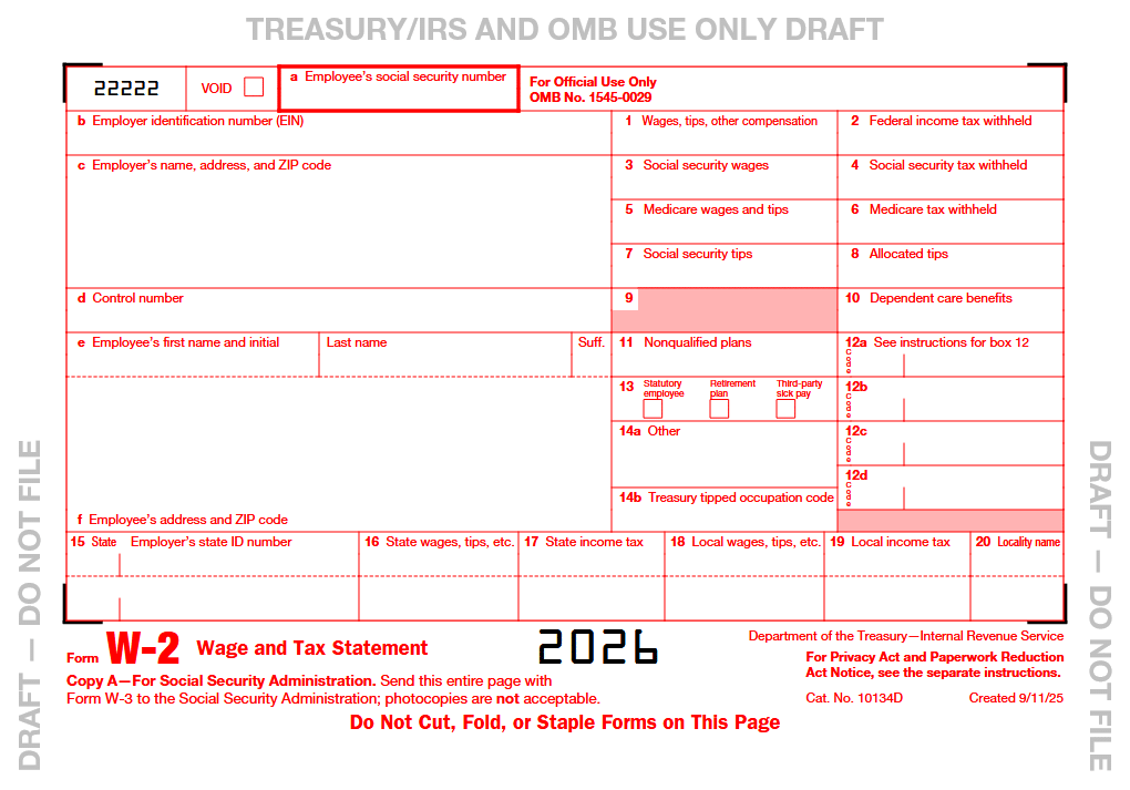 IRS Form W-2 Draft - 2026 W-2 Draft