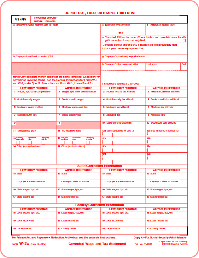 Image of Form W-2C Copy A