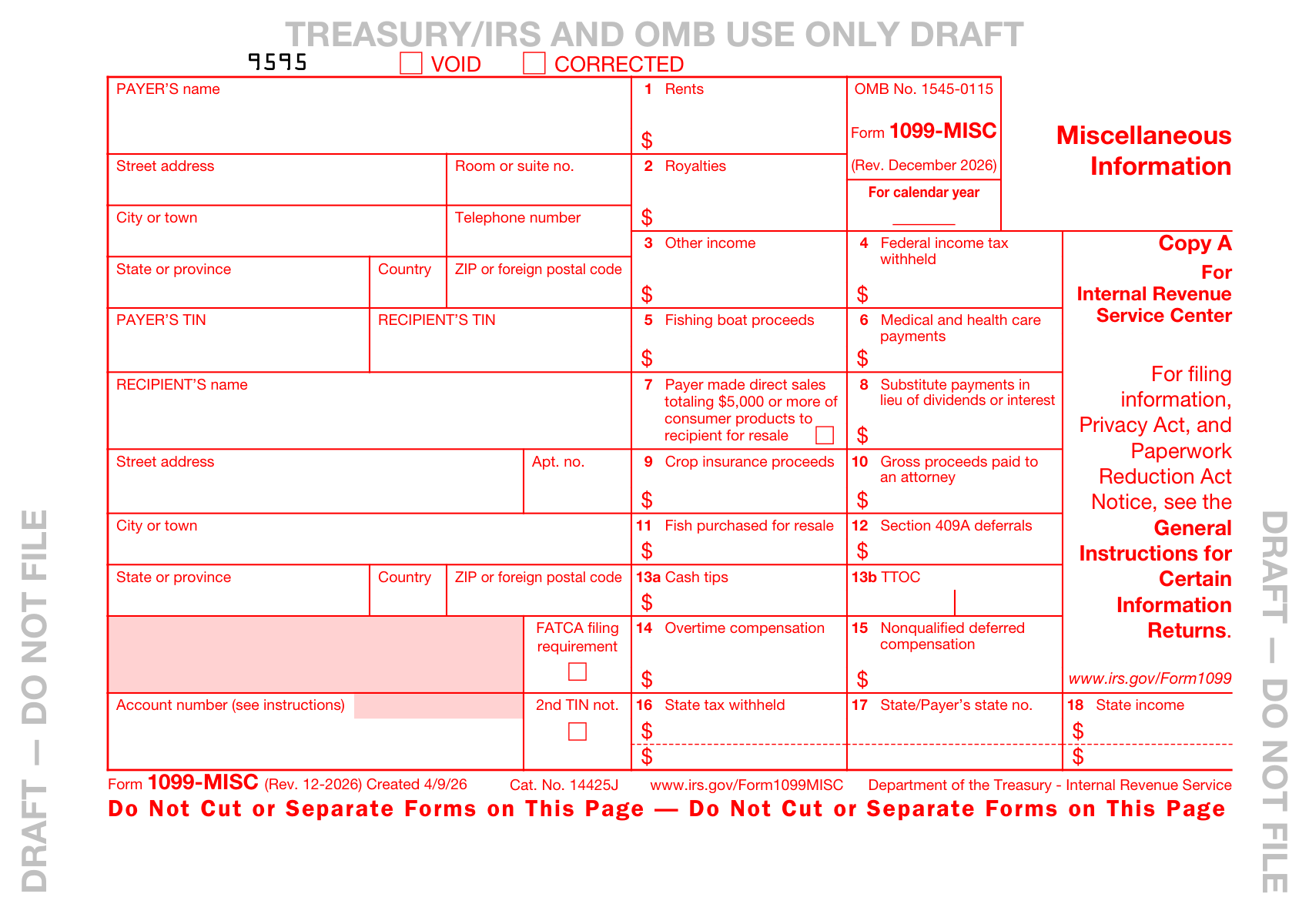 Draft 1099-MISC for 2026: New Tip and Overtime Boxes, Major Renumbering, and Golden Parachute Moves to 1099-NEC
