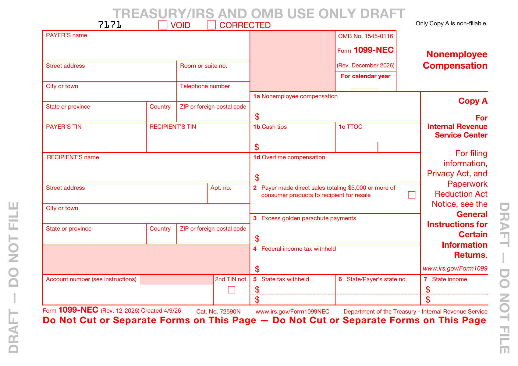 Draft 1099-NEC for 2026: New Boxes for Tips, Overtime, and Golden Parachute Payments
